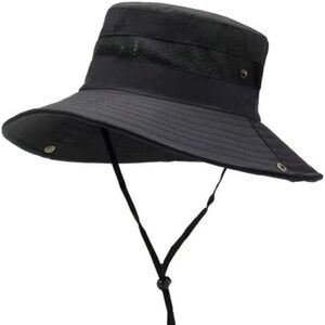 New Black Wide Brim Bucket Hat